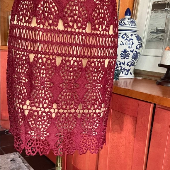 Lulu's Strapless Burgundy Beauty and Lace Dress Medium - Picture 4 of 6